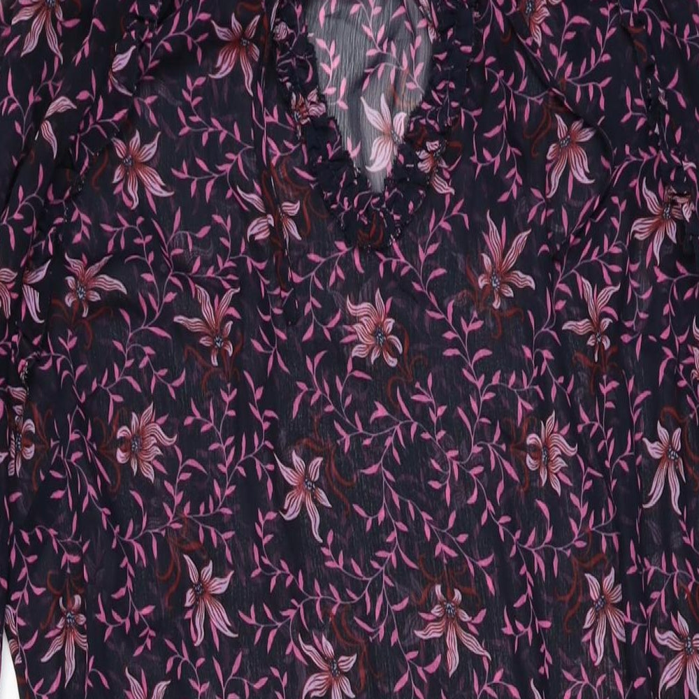 Hush Womens Blue Floral Polyester A-Line Size 8 V-Neck Pullover