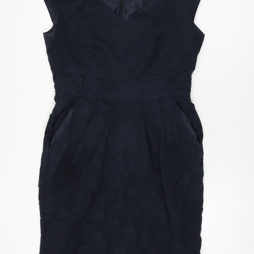 Marks and Spencer Womens Blue Polyester Bodycon Size 14 V-Neck Zip