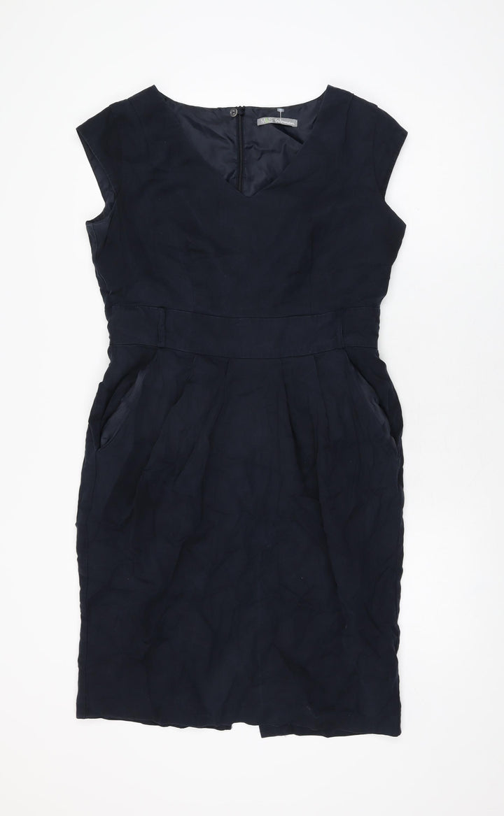 Marks and Spencer Womens Blue Polyester Bodycon Size 14 V-Neck Zip