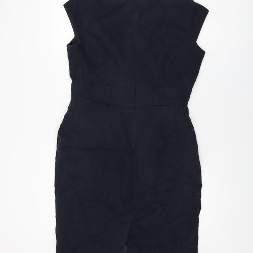 Marks and Spencer Womens Blue Polyester Bodycon Size 14 V-Neck Zip