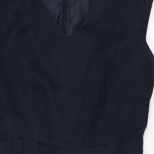 Marks and Spencer Womens Blue Polyester Bodycon Size 14 V-Neck Zip