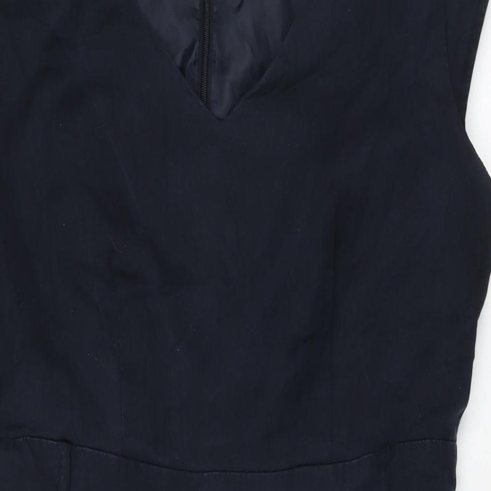 Marks and Spencer Womens Blue Polyester Bodycon Size 14 V-Neck Zip