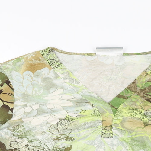 Wallis Womens Green Floral Viscose Basic T-Shirt Size 14 V-Neck