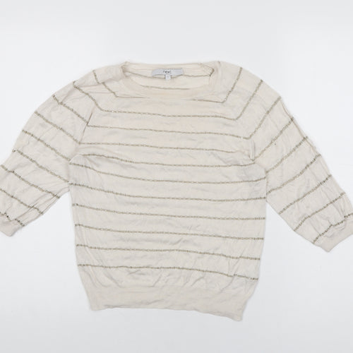 NEXT Womens Ivory Striped Modal Basic T-Shirt Size 10 Round Neck