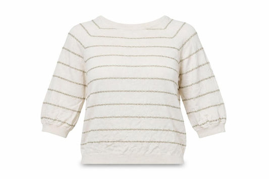 Front view of Next women’s ivory striped modal basic t-shirt, size UK 10, round neck