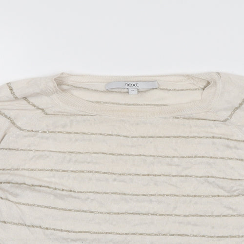 NEXT Womens Ivory Striped Modal Basic T-Shirt Size 10 Round Neck