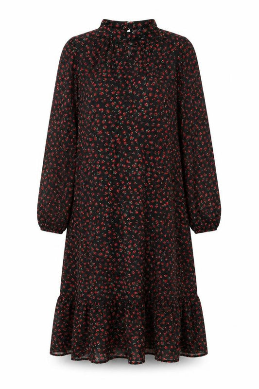Front view of New Look women’s black floral polyester a-line, size UK 10, round neck button