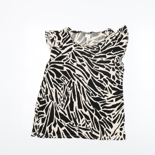 H&M Womens Ivory Geometric Viscose Basic T-Shirt Size M V-Neck