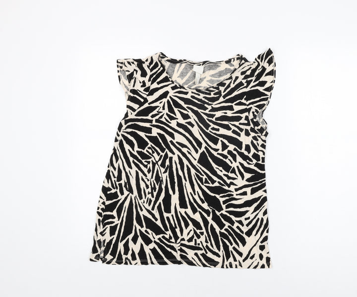 H&M Womens Ivory Geometric Viscose Basic T-Shirt Size M V-Neck