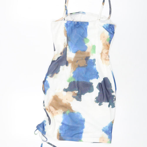 NaaNaa Womens White Geometric Polyester Mini Size 8 Square Neck Drawstring