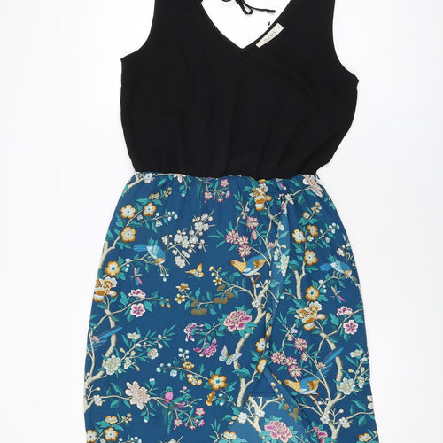 Oasis Womens Black Floral Polyester Shift Size 10 V-Neck Tie