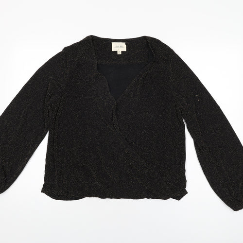 If By Sea Womens Black Geometric Nylon Basic Blouse Size XL V-Neck