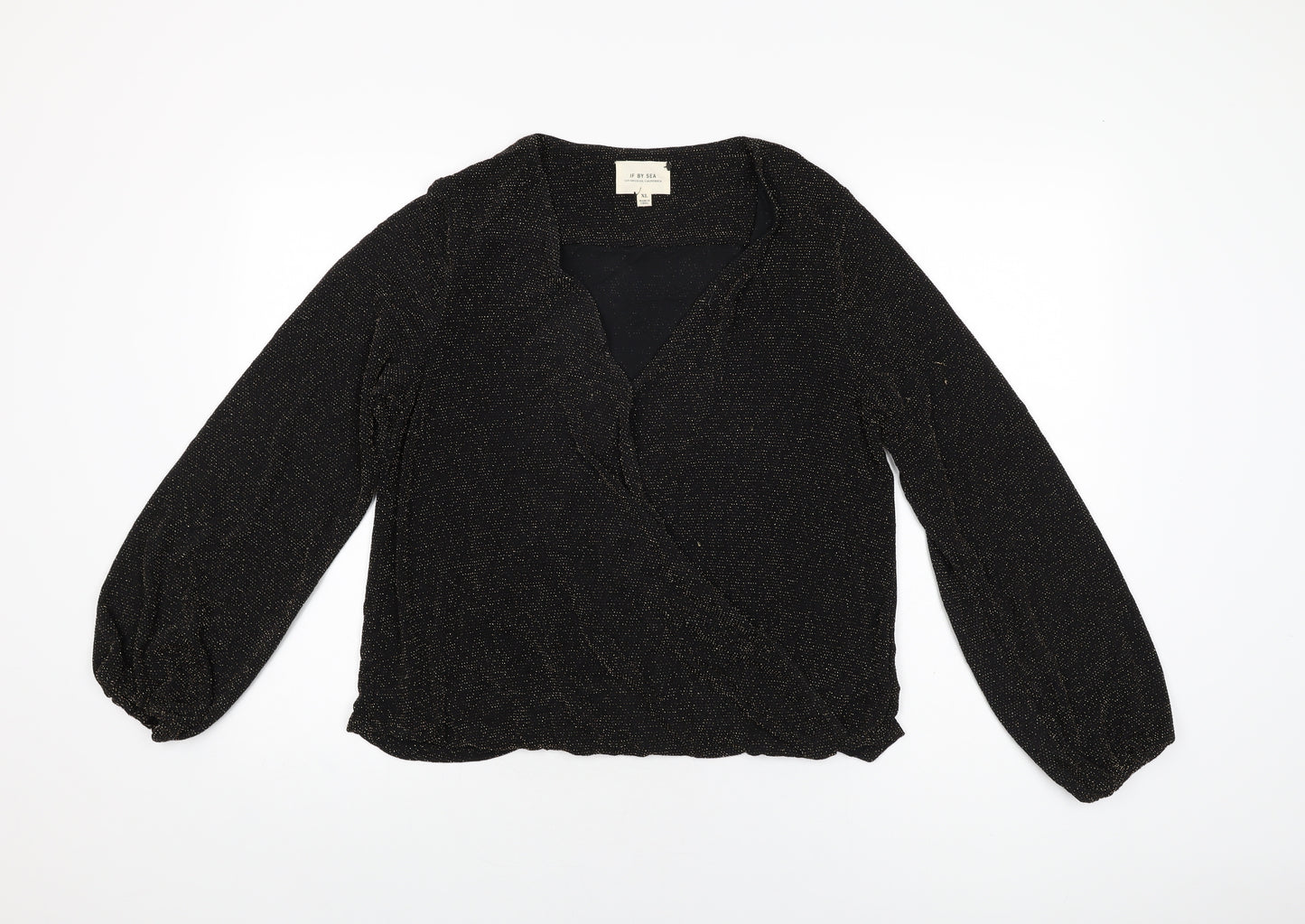 If By Sea Womens Black Geometric Nylon Basic Blouse Size XL V-Neck