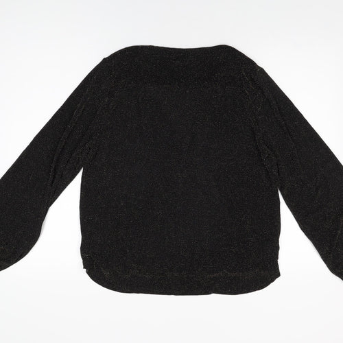 If By Sea Womens Black Geometric Nylon Basic Blouse Size XL V-Neck