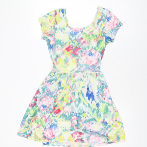 @Republic Womens Multicoloured Geometric Polyester Skater Dress Size 8 Scoop Neck Pullover