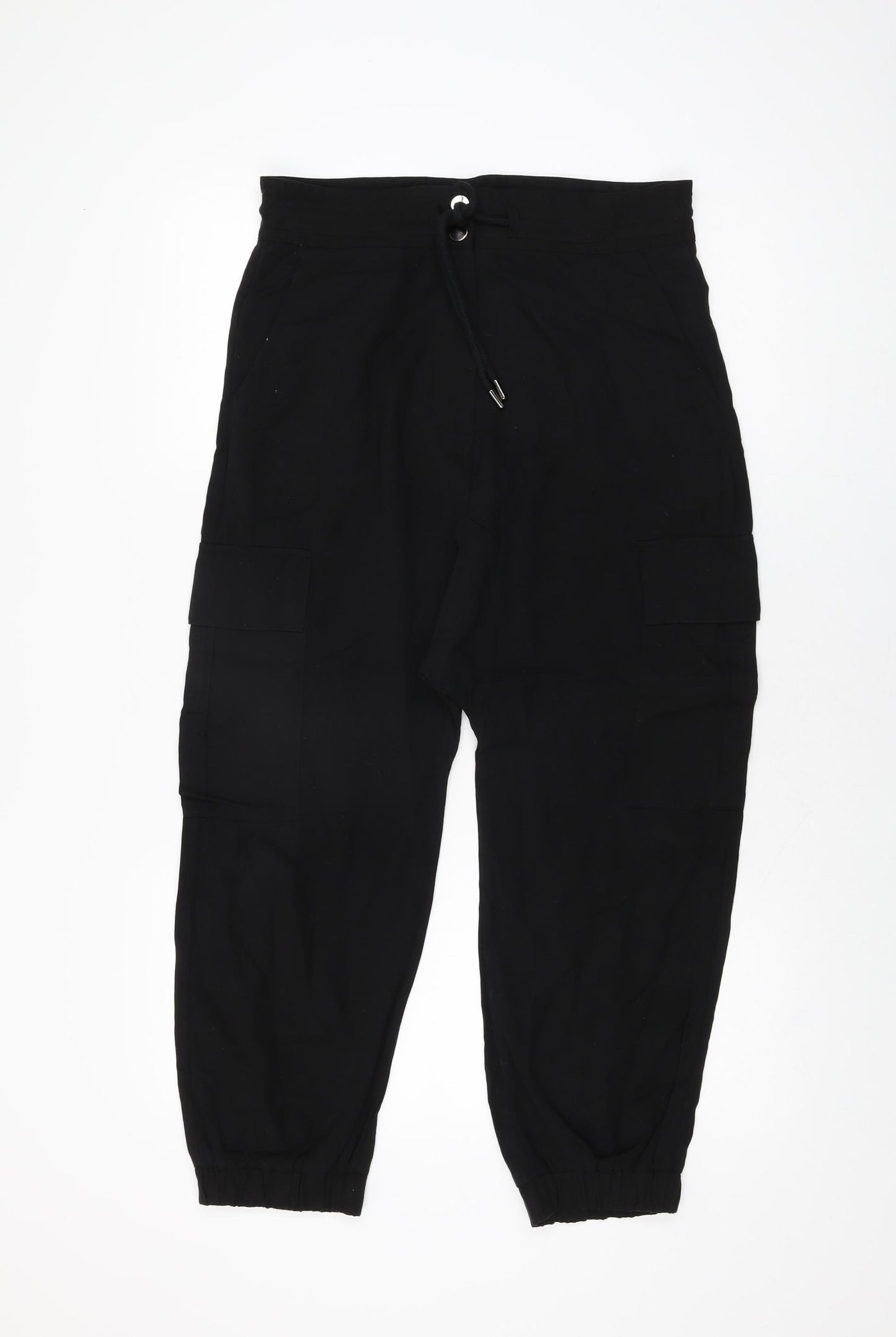Zara Womens Black Polyester Trousers Size S L22 in Regular Zip