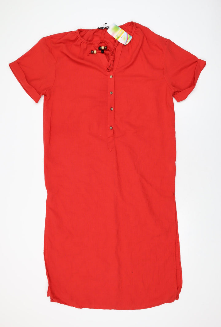 Actuel Womens Red Viscose Shift Size S V-Neck Button