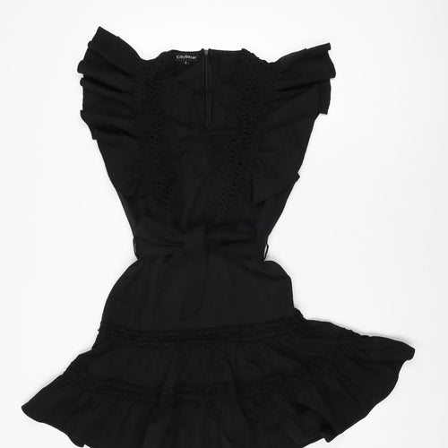 Eilly Bazar Womens Black Geometric Polyester Skater Dress Size S Round Neck Zip