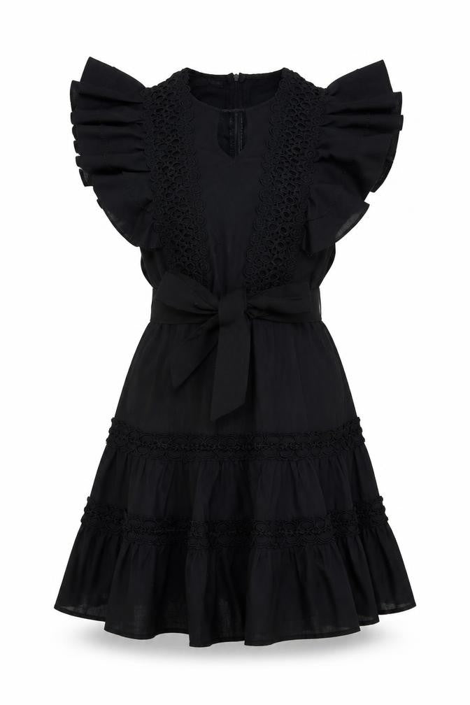 Eilly Bazar Womens Black Geometric Polyester Skater Dress Size S Round Neck Zip