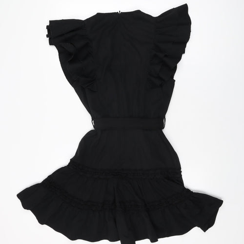 Eilly Bazar Womens Black Geometric Polyester Skater Dress Size S Round Neck Zip