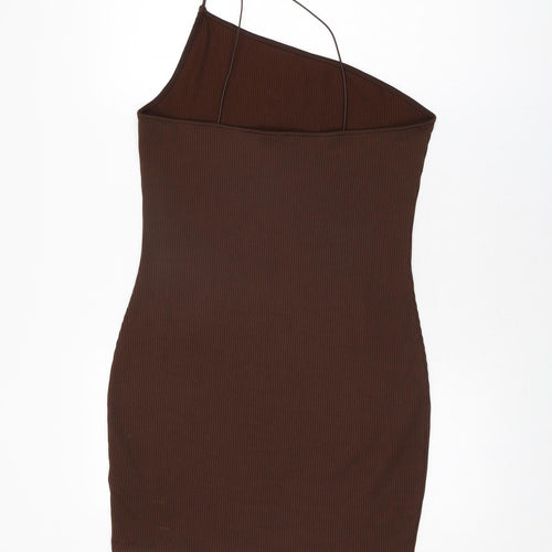 H&M Womens Brown Polyester Bodycon Size L One Shoulder Pullover