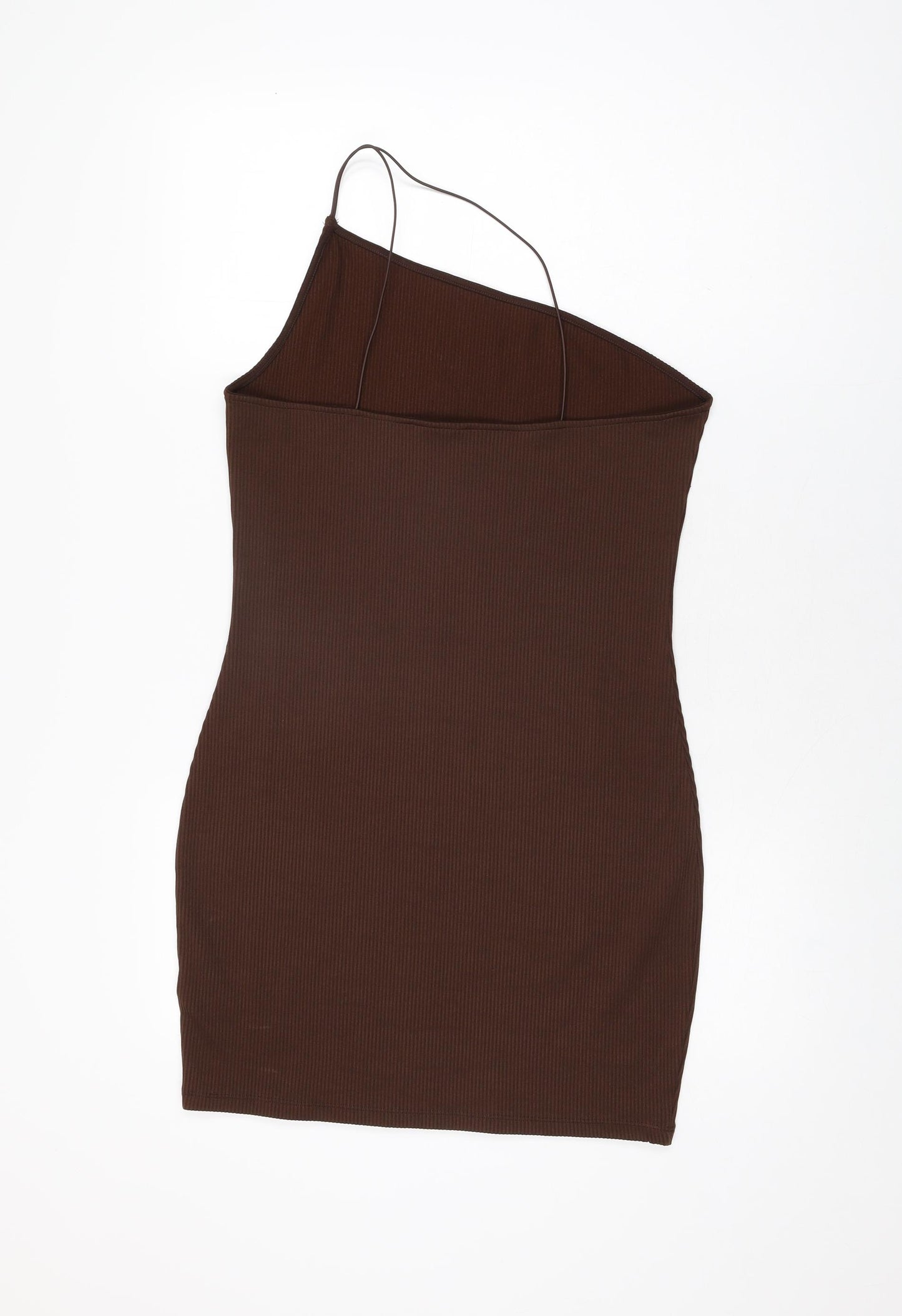 H&M Womens Brown Polyester Bodycon Size L One Shoulder Pullover