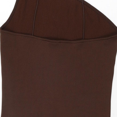 H&M Womens Brown Polyester Bodycon Size L One Shoulder Pullover