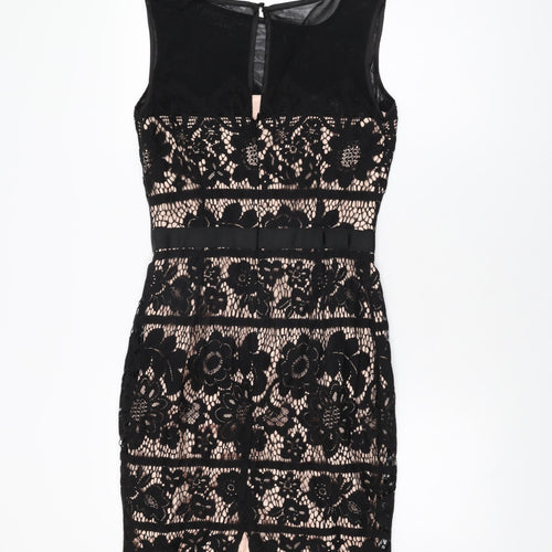 Joanie Womens Black Floral Cotton Bodycon Size 10 Round Neck Zip