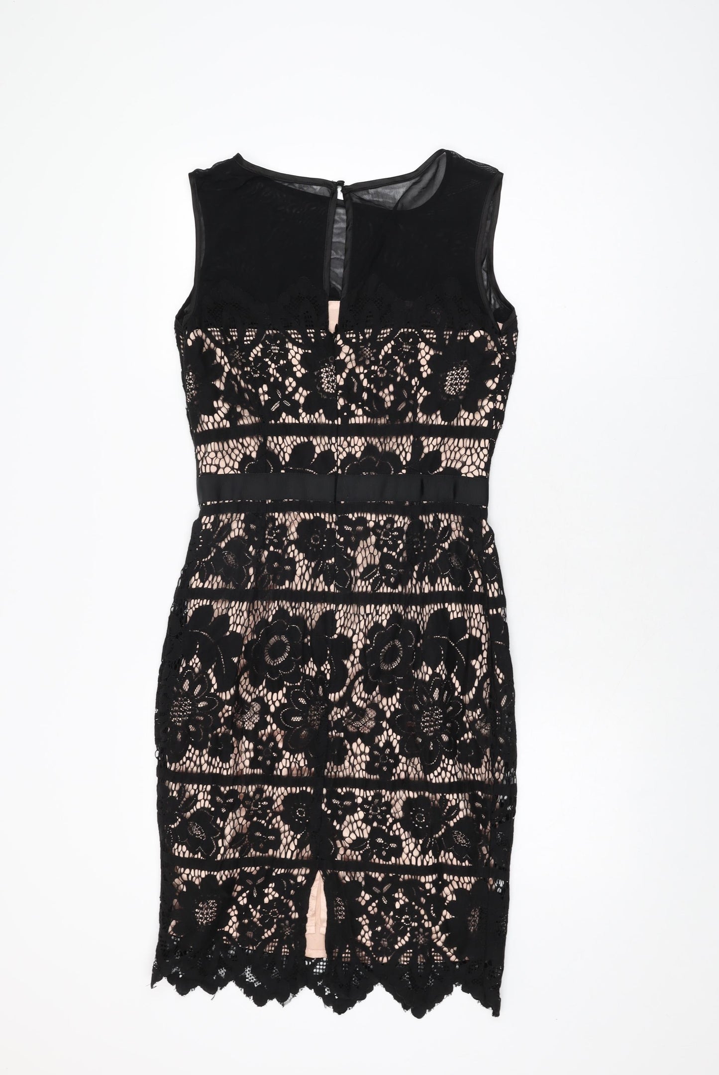 Joanie Womens Black Floral Cotton Bodycon Size 10 Round Neck Zip
