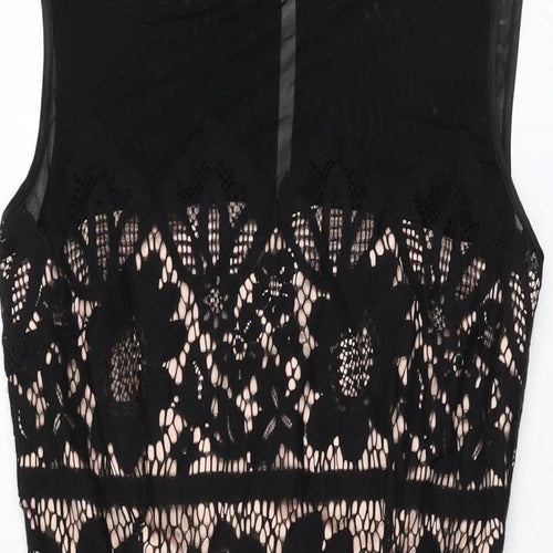 Joanie Womens Black Floral Cotton Bodycon Size 10 Round Neck Zip