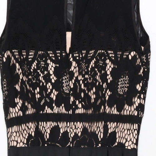 Joanie Womens Black Floral Cotton Bodycon Size 10 Round Neck Zip