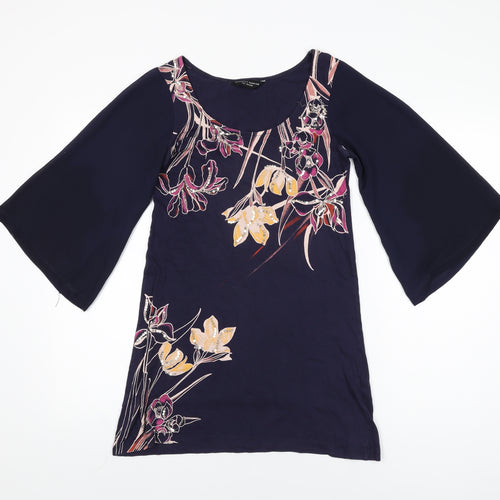 Dorothy Perkins Womens Blue Floral Polyester Basic T-Shirt Size 8 Round Neck