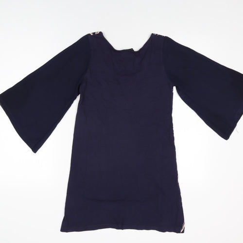 Dorothy Perkins Womens Blue Floral Polyester Basic T-Shirt Size 8 Round Neck