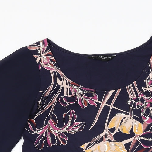 Dorothy Perkins Womens Blue Floral Polyester Basic T-Shirt Size 8 Round Neck