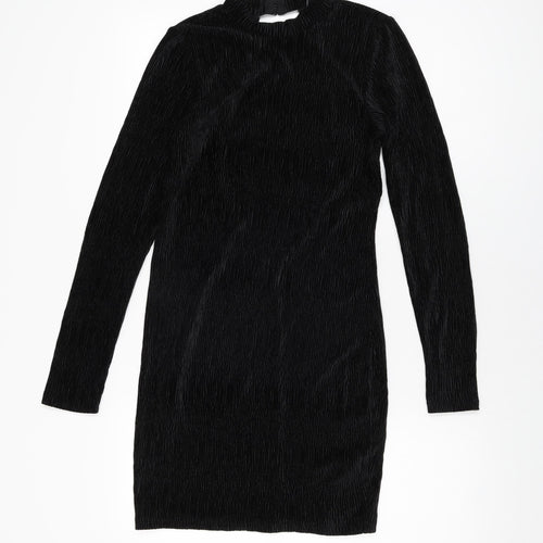 H&M Womens Black Polyester Bodycon Size S High Neck Hook & Eye