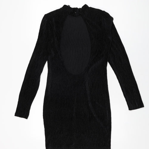 H&M Womens Black Polyester Bodycon Size S High Neck Hook & Eye