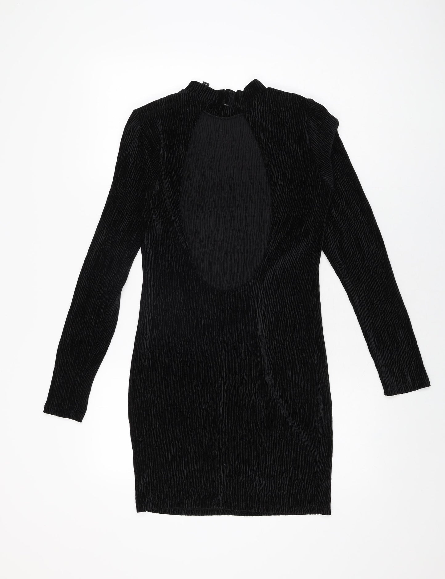 H&M Womens Black Polyester Bodycon Size S High Neck Hook & Eye