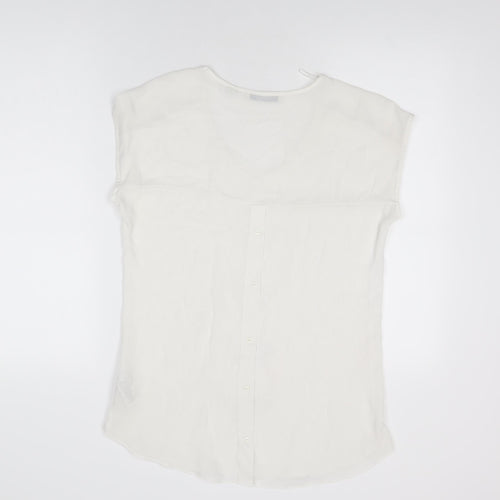 NEXT Womens White Geometric Viscose Basic T-Shirt Size 10 V-Neck