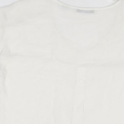 NEXT Womens White Geometric Viscose Basic T-Shirt Size 10 V-Neck