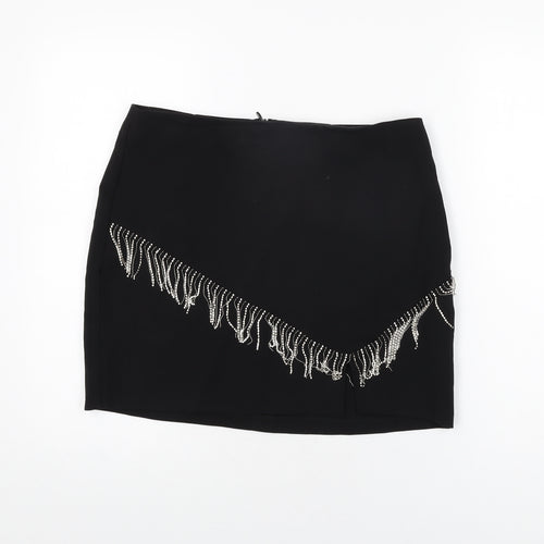 Zara Womens Black Polyester Mini Skirt Size L Zip