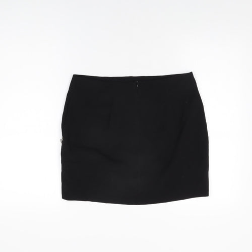 Zara Womens Black Polyester Mini Skirt Size L Zip