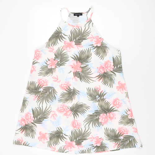New Look Womens White Floral Polyester Shift Size 14 Round Neck Pullover