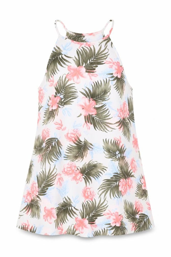 Front view of New Look women’s white floral polyester shift, size UK 14, round neck pullover