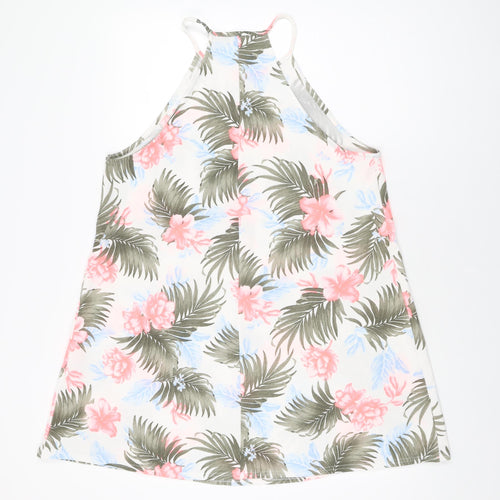 New Look Womens White Floral Polyester Shift Size 14 Round Neck Pullover