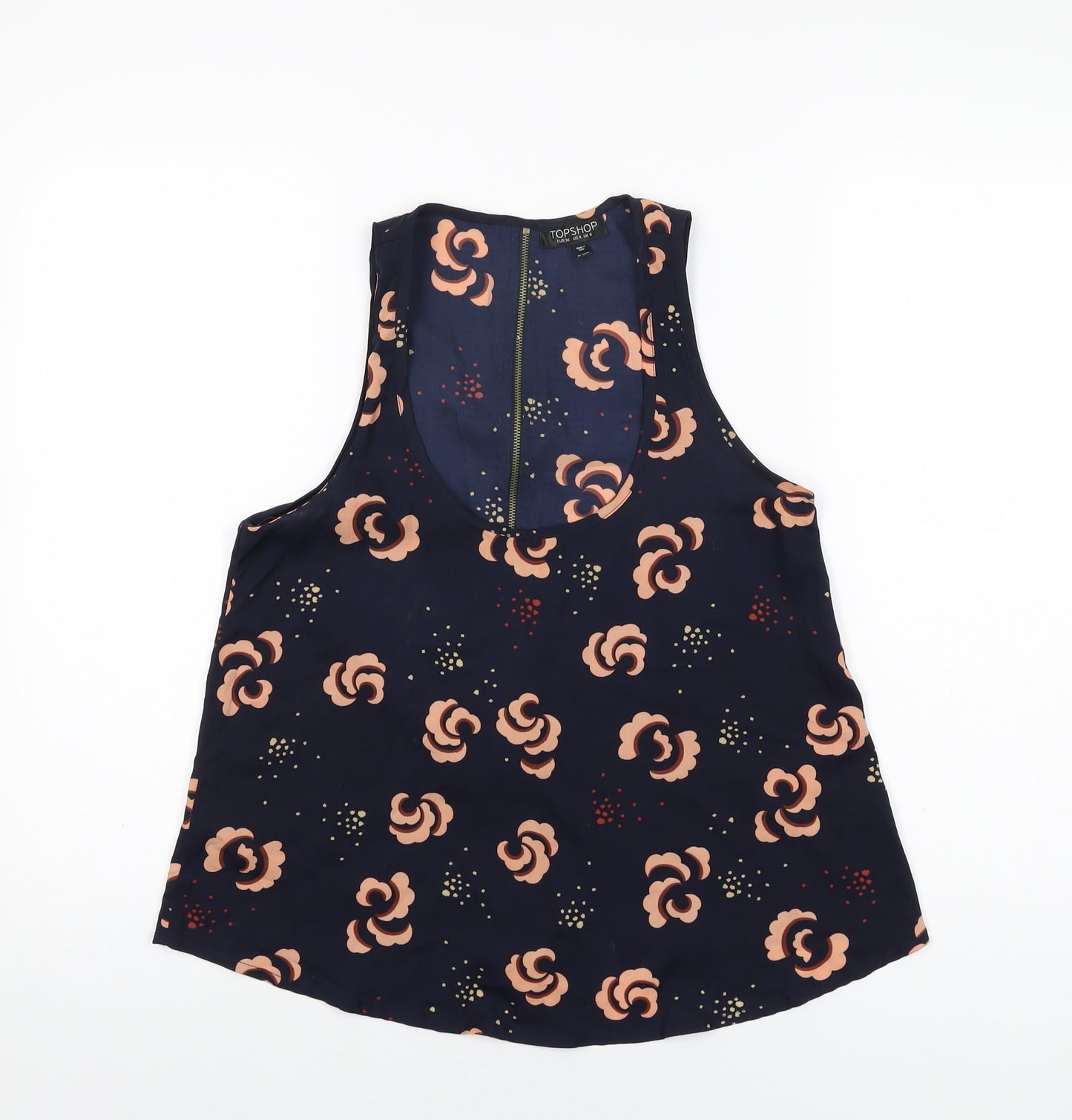 Topshop Womens Blue Floral Polyester Basic T-Shirt Size 8 Scoop Neck