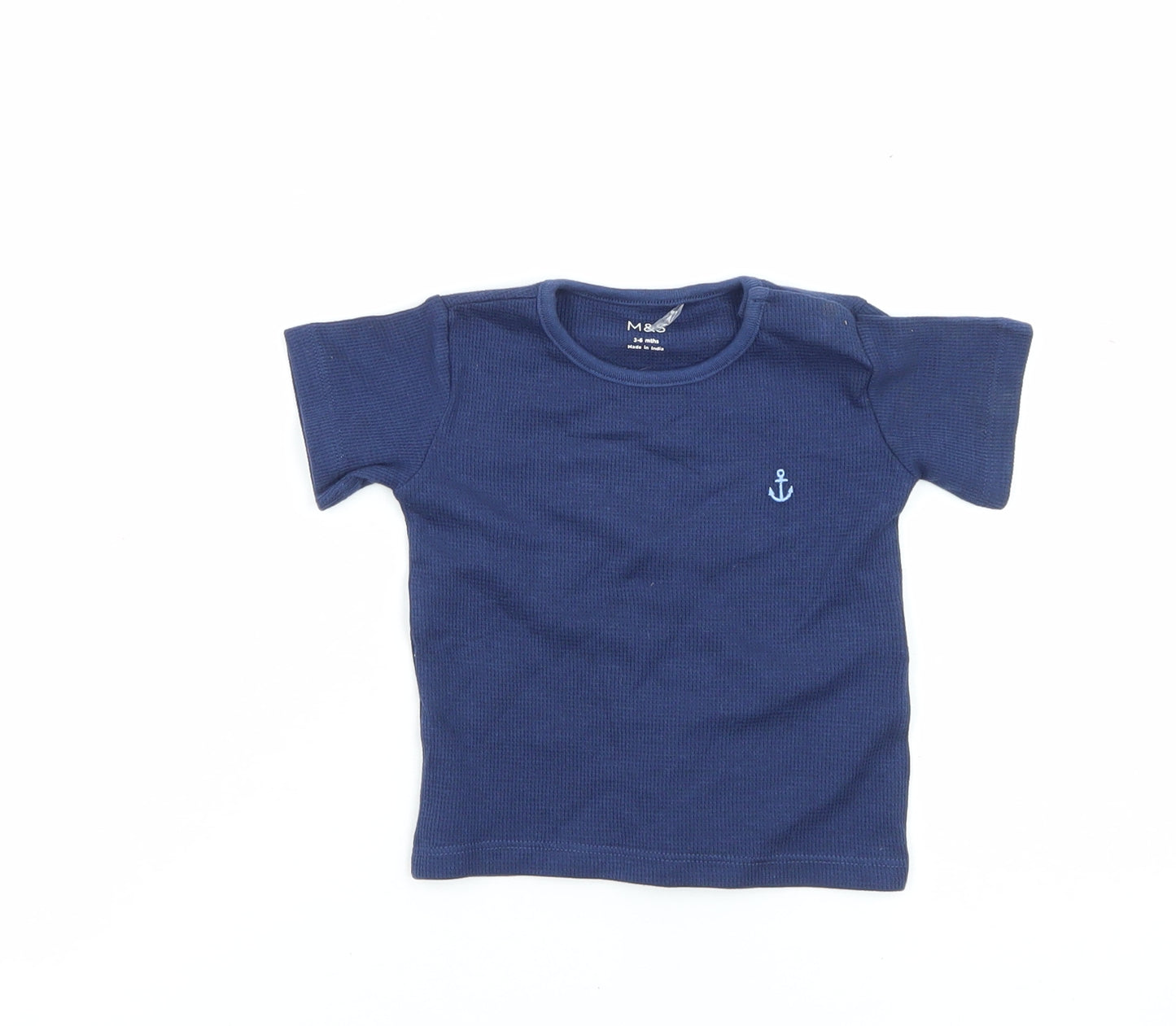 Marks and Spencer Baby Blue Cotton Pullover T-Shirt Size 3-6 Months Crew Neck Pullover
