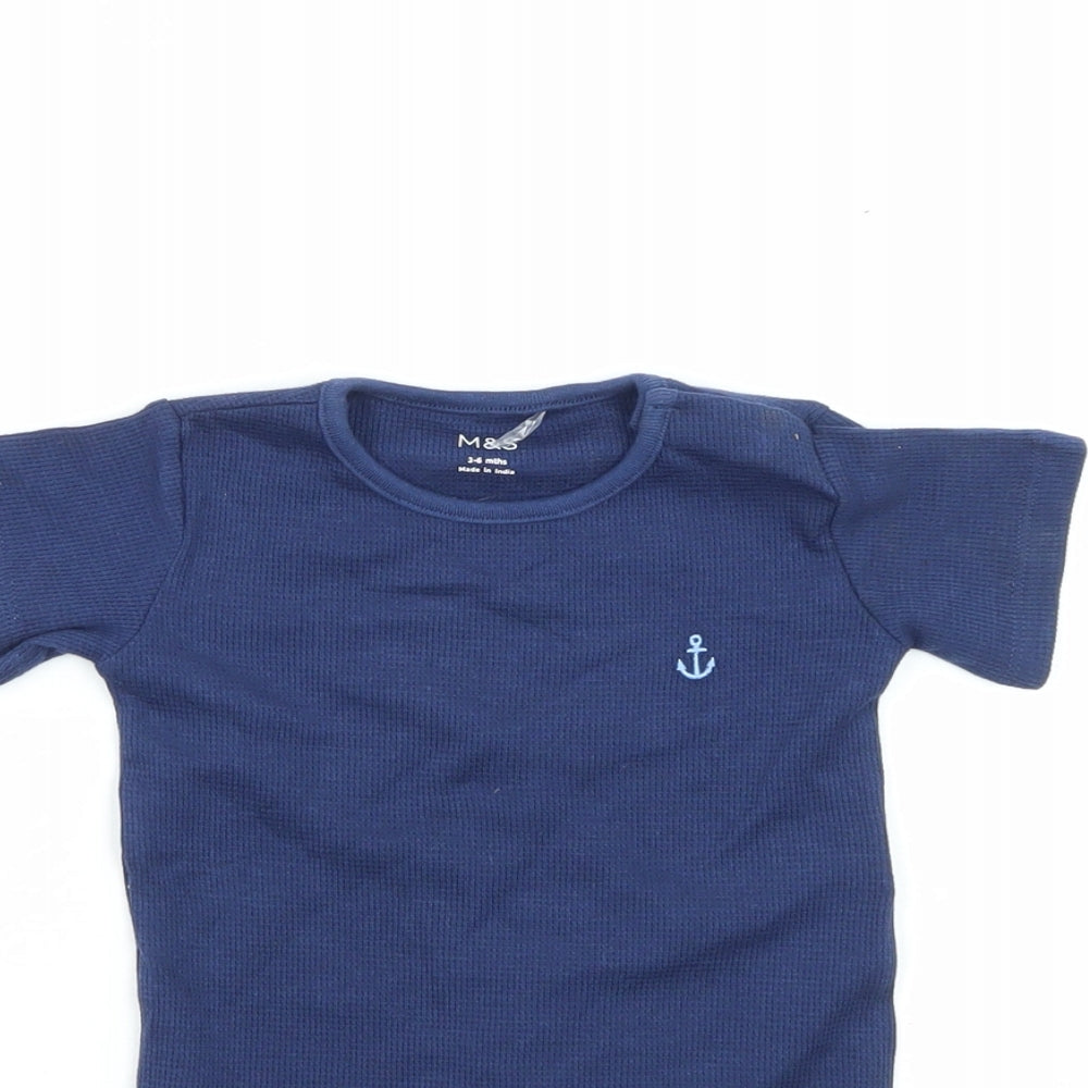 Marks and Spencer Baby Blue Cotton Pullover T-Shirt Size 3-6 Months Crew Neck Pullover
