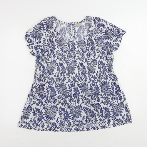 Lotus Vert Womens Blue Paisley Cotton Basic Blouse Size L Round Neck