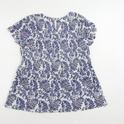 Lotus Vert Womens Blue Paisley Cotton Basic Blouse Size L Round Neck