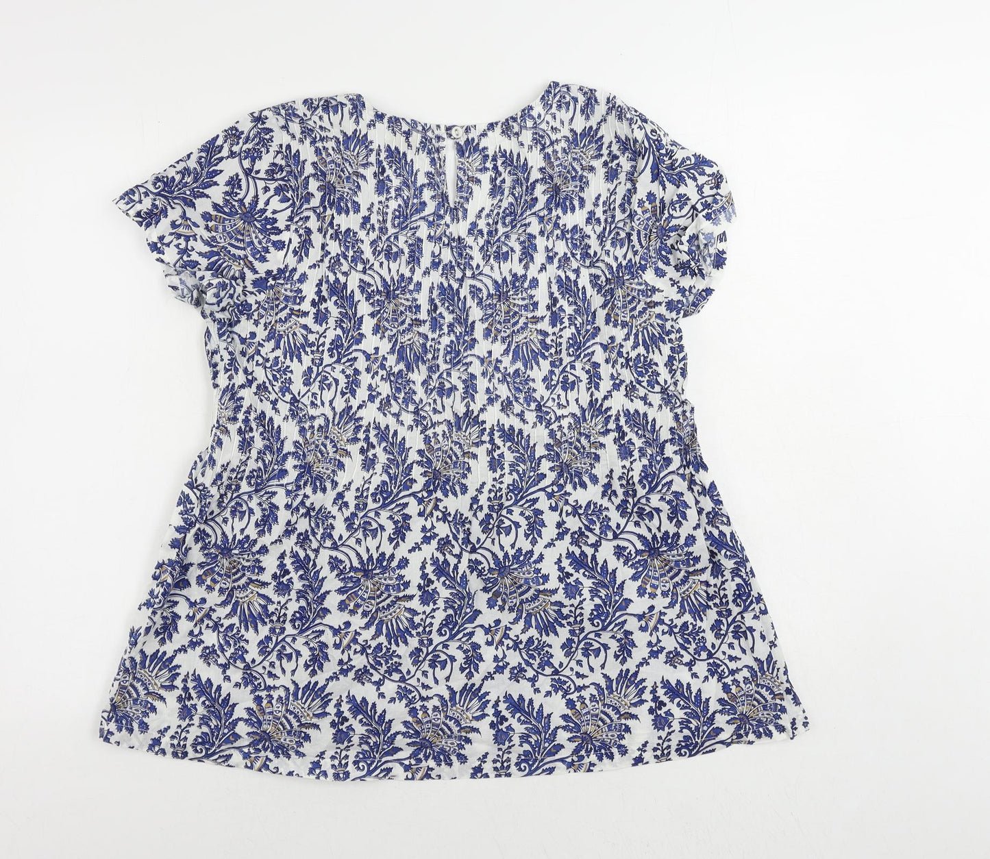 Lotus Vert Womens Blue Paisley Cotton Basic Blouse Size L Round Neck